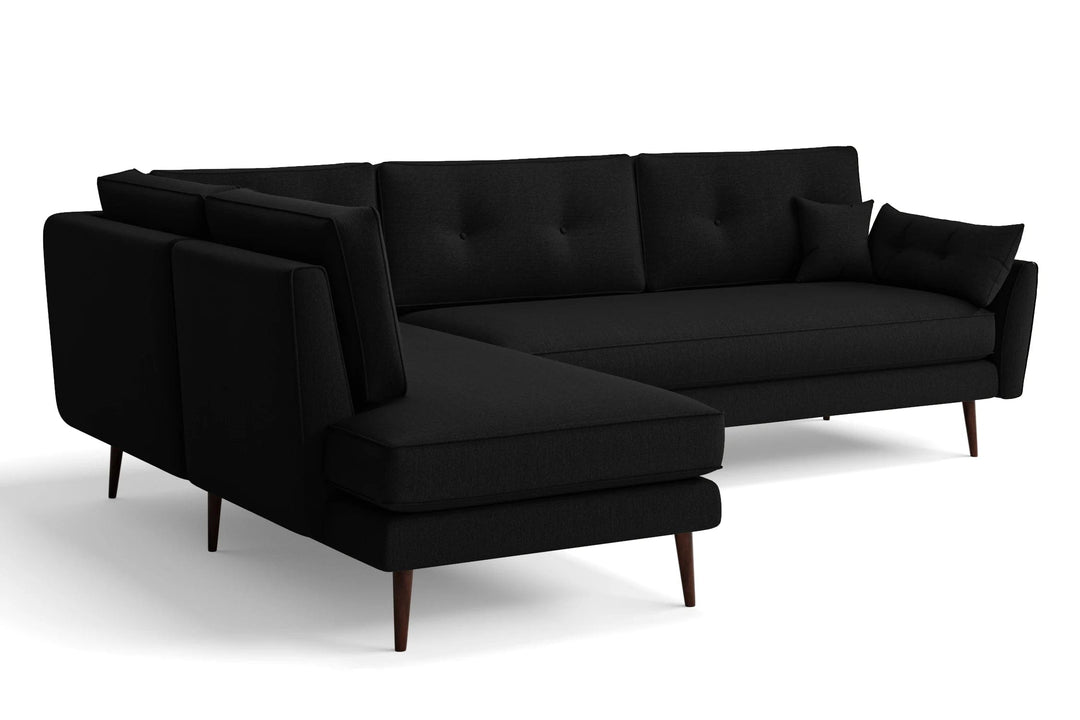 LIVELUSSO Chaise Lounge Sofa Avellino 3 Seater Left Hand Facing Chaise Lounge Corner Sofa Black Linen Fabric