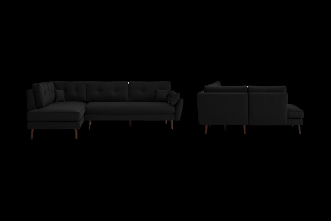 LIVELUSSO Chaise Lounge Sofa Avellino 3 Seater Left Hand Facing Chaise Lounge Corner Sofa Black Linen Fabric