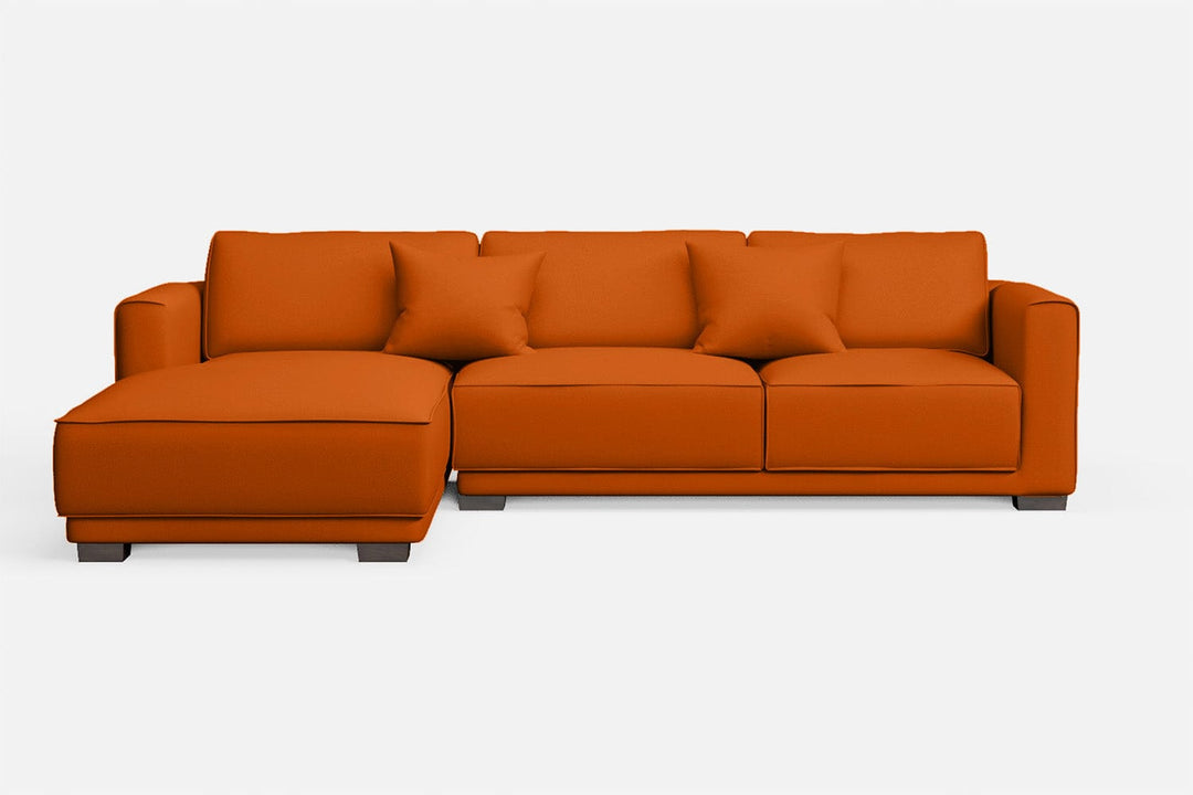 LIVELUSSO Chaise Lounge Sofa Barletta 3 Seater Left Hand Facing Chaise Lounge Corner Sofa Orange Leather