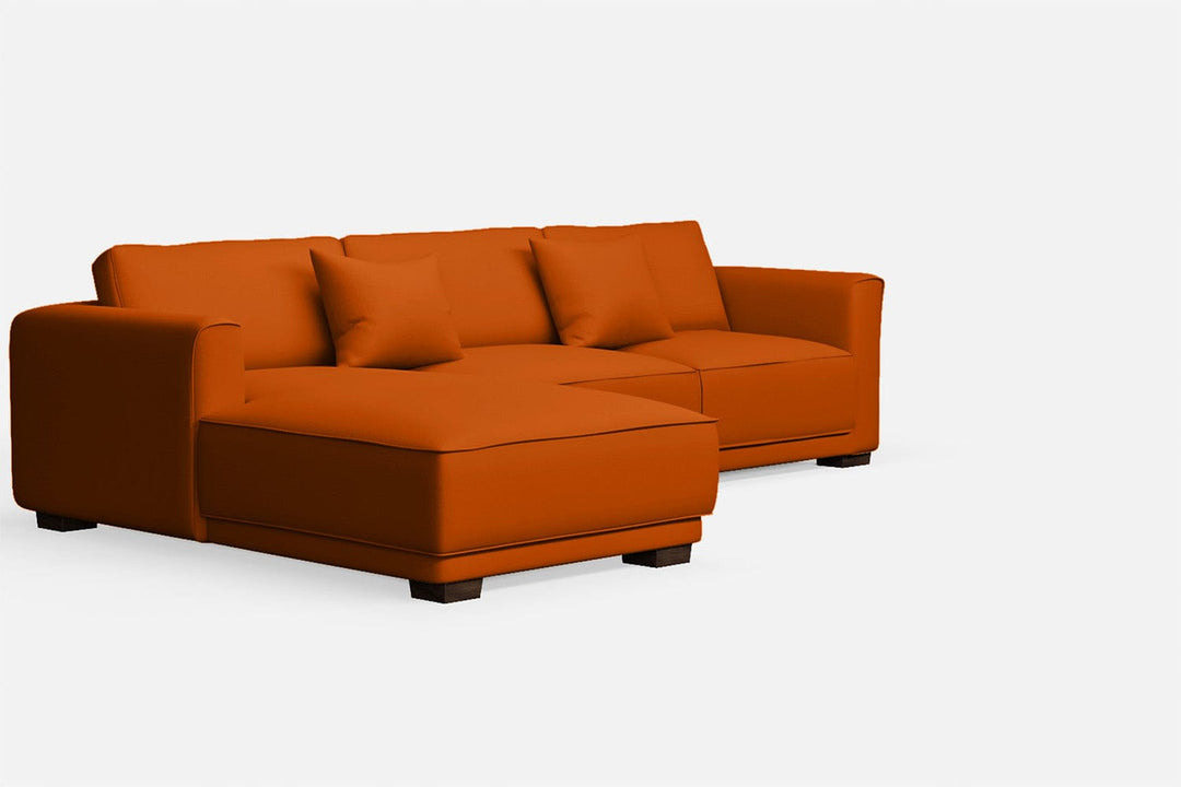 LIVELUSSO Chaise Lounge Sofa Barletta 3 Seater Left Hand Facing Chaise Lounge Corner Sofa Orange Leather