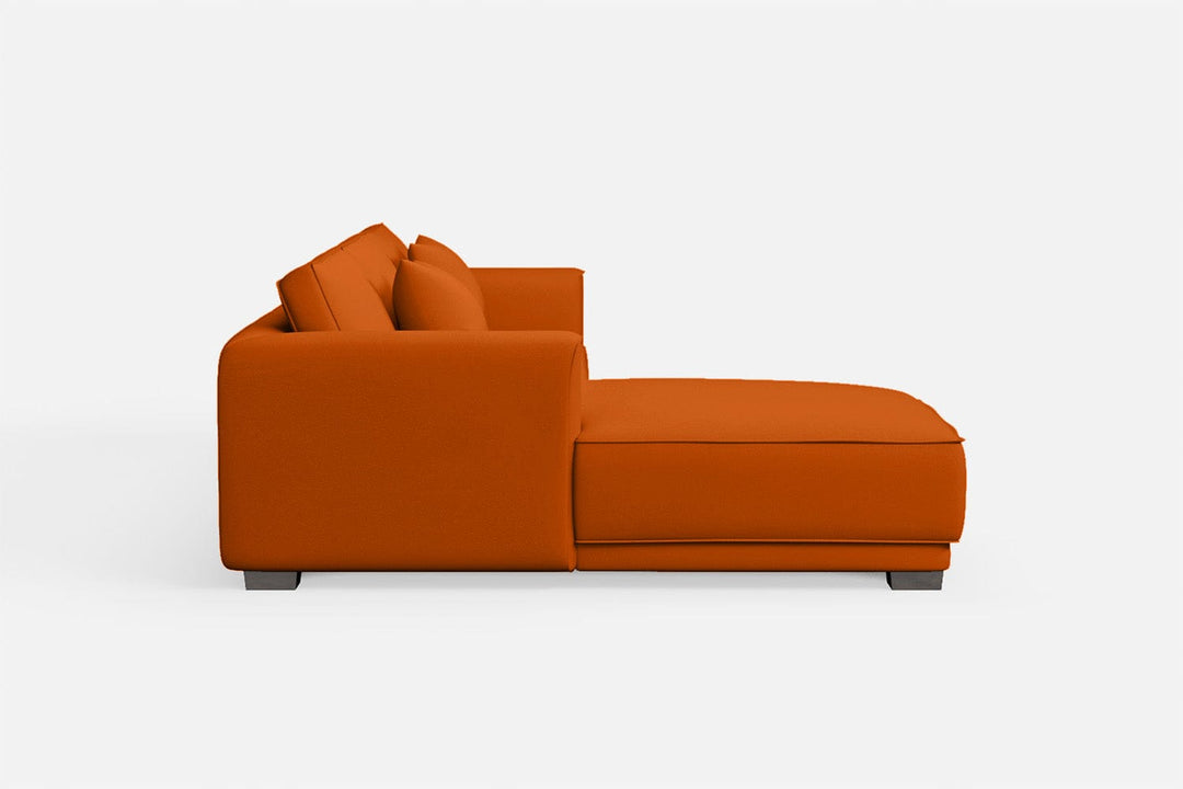 LIVELUSSO Chaise Lounge Sofa Barletta 3 Seater Left Hand Facing Chaise Lounge Corner Sofa Orange Leather