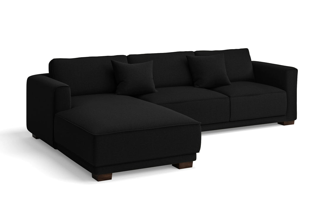 LIVELUSSO Chaise Lounge Sofa Barletta 3 Seater Left Hand Facing Chaise Lounge Corner Sofa Black Linen Fabric