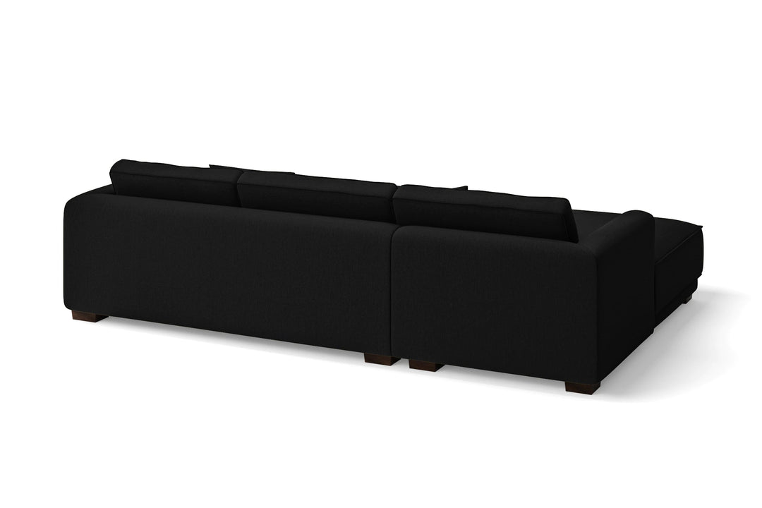 LIVELUSSO Chaise Lounge Sofa Barletta 3 Seater Left Hand Facing Chaise Lounge Corner Sofa Black Linen Fabric