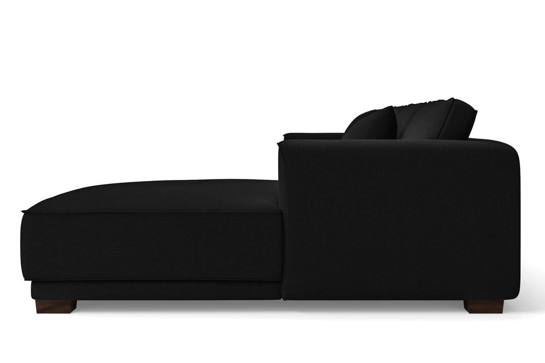 LIVELUSSO Chaise Lounge Sofa Barletta 3 Seater Left Hand Facing Chaise Lounge Corner Sofa Black Linen Fabric