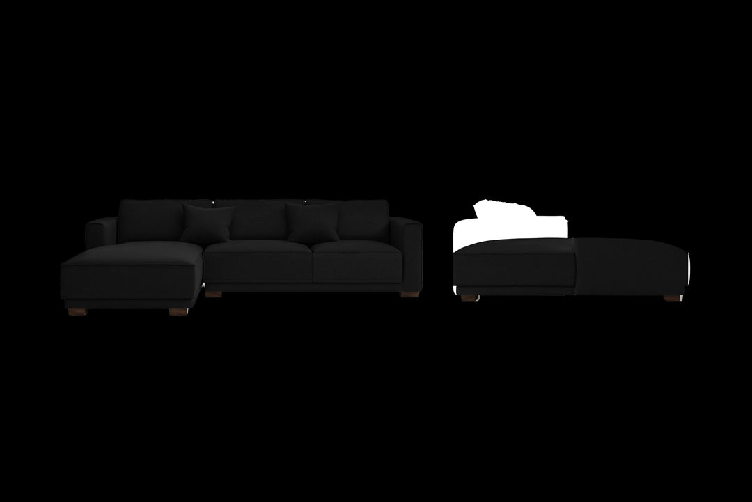 LIVELUSSO Chaise Lounge Sofa Barletta 3 Seater Left Hand Facing Chaise Lounge Corner Sofa Black Linen Fabric