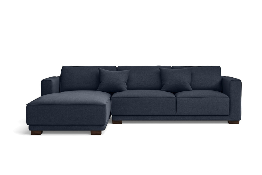 LIVELUSSO Chaise Lounge Sofa Barletta 3 Seater Left Hand Facing Chaise Lounge Corner Sofa Dark Blue Linen Fabric