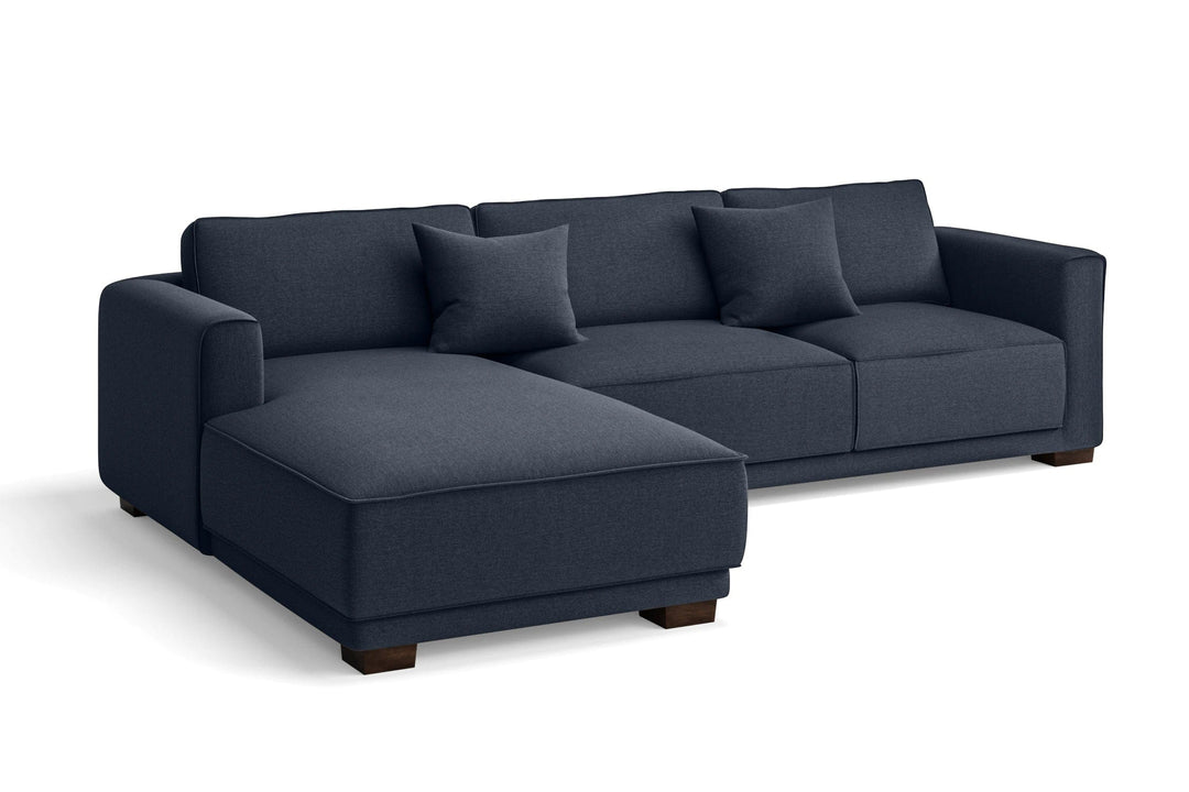 LIVELUSSO Chaise Lounge Sofa Barletta 3 Seater Left Hand Facing Chaise Lounge Corner Sofa Dark Blue Linen Fabric