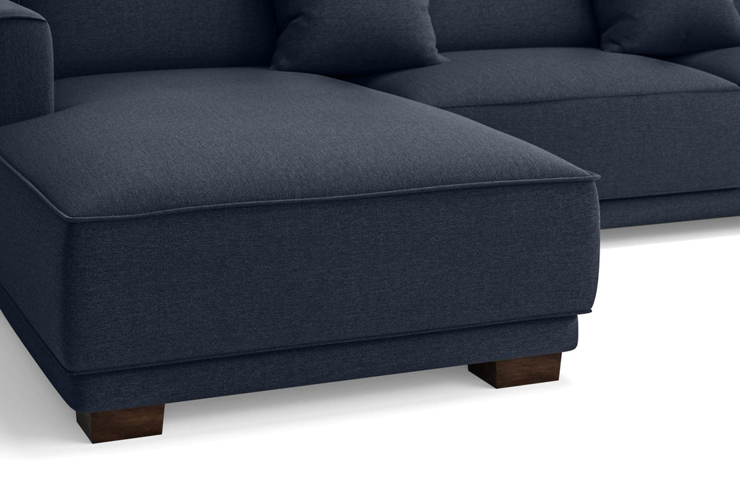 LIVELUSSO Chaise Lounge Sofa Barletta 3 Seater Left Hand Facing Chaise Lounge Corner Sofa Dark Blue Linen Fabric