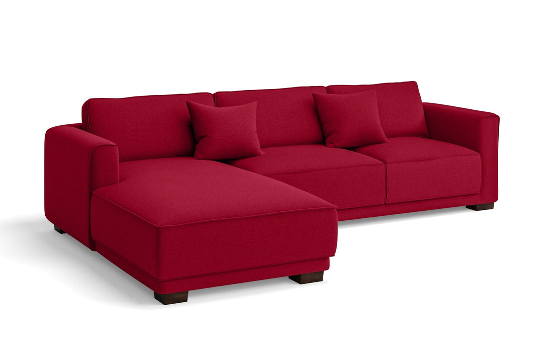 LIVELUSSO Chaise Lounge Sofa Barletta 3 Seater Left Hand Facing Chaise Lounge Corner Sofa Red Linen Fabric