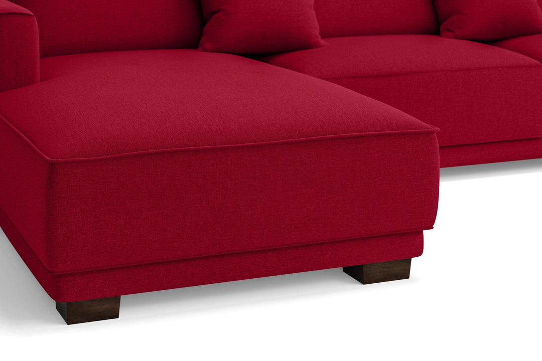 LIVELUSSO Chaise Lounge Sofa Barletta 3 Seater Left Hand Facing Chaise Lounge Corner Sofa Red Linen Fabric