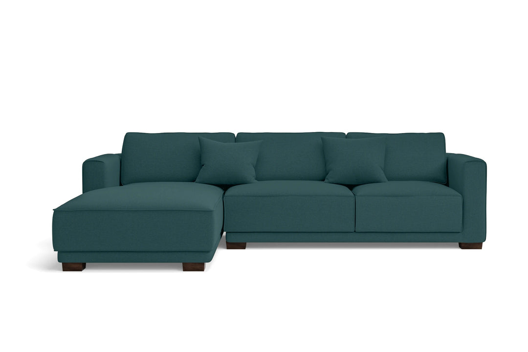 LIVELUSSO Chaise Lounge Sofa Barletta 3 Seater Left Hand Facing Chaise Lounge Corner Sofa Teal Linen Fabric