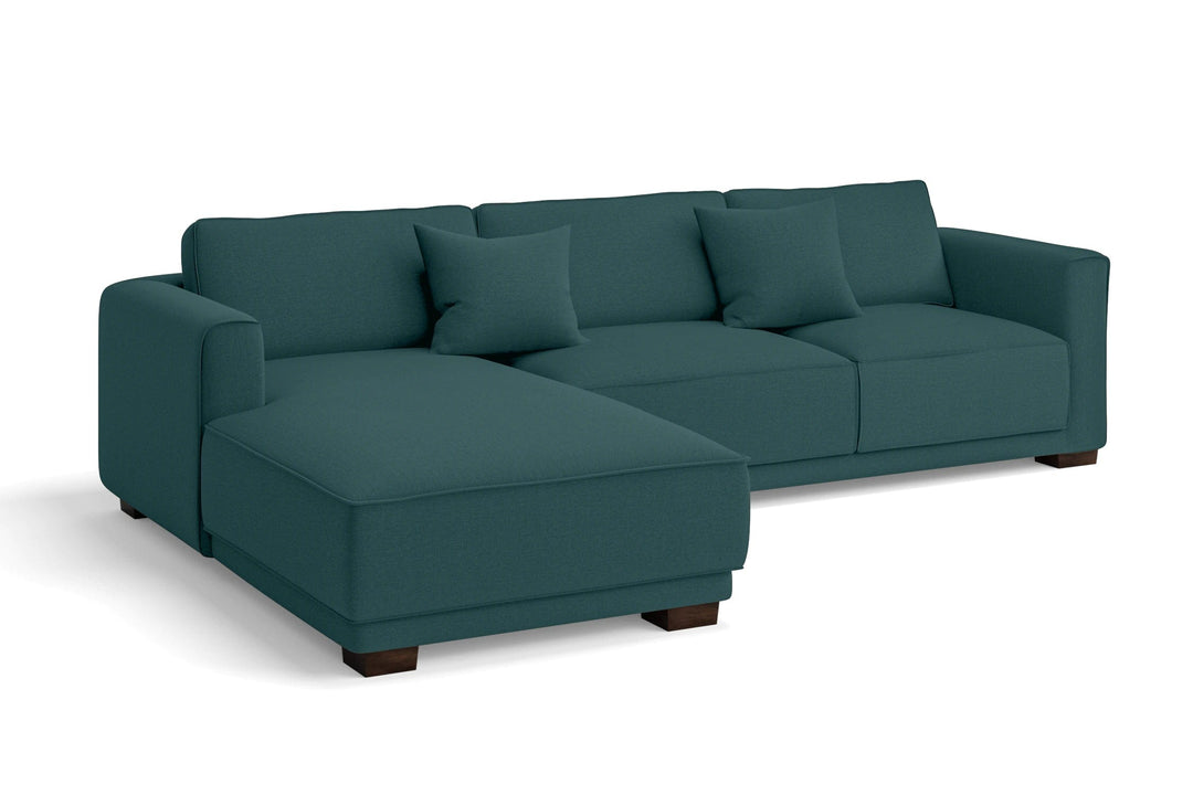 LIVELUSSO Chaise Lounge Sofa Barletta 3 Seater Left Hand Facing Chaise Lounge Corner Sofa Teal Linen Fabric