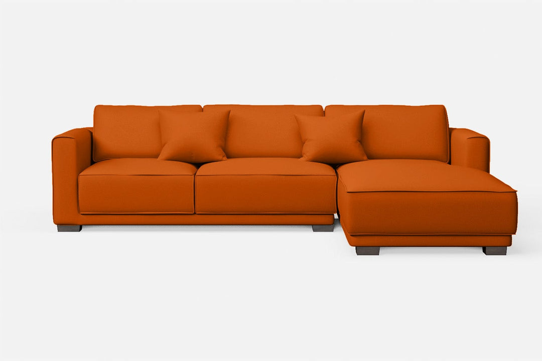 LIVELUSSO Chaise Lounge Sofa Barletta 3 Seater Right Hand Facing Chaise Lounge Corner Sofa Orange Leather