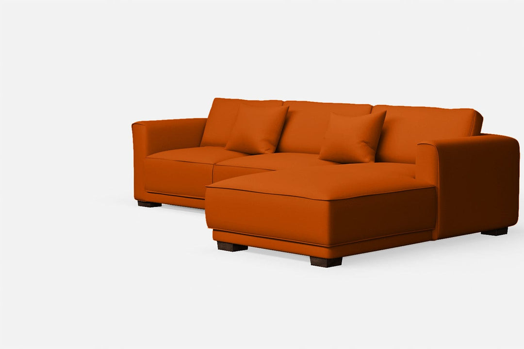 LIVELUSSO Chaise Lounge Sofa Barletta 3 Seater Right Hand Facing Chaise Lounge Corner Sofa Orange Leather