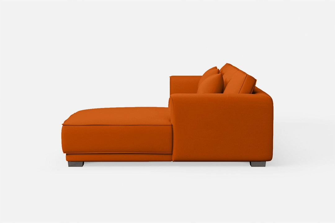 LIVELUSSO Chaise Lounge Sofa Barletta 3 Seater Right Hand Facing Chaise Lounge Corner Sofa Orange Leather