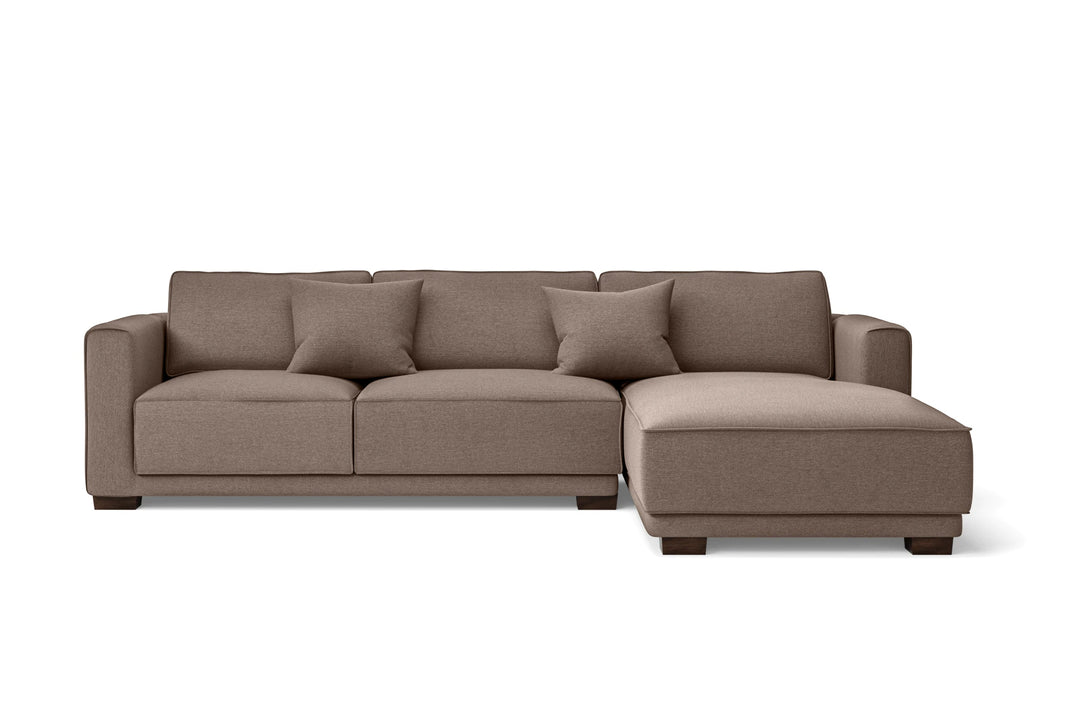 LIVELUSSO Chaise Lounge Sofa Barletta 3 Seater Right Hand Facing Chaise Lounge Corner Sofa Caramel Linen Fabric