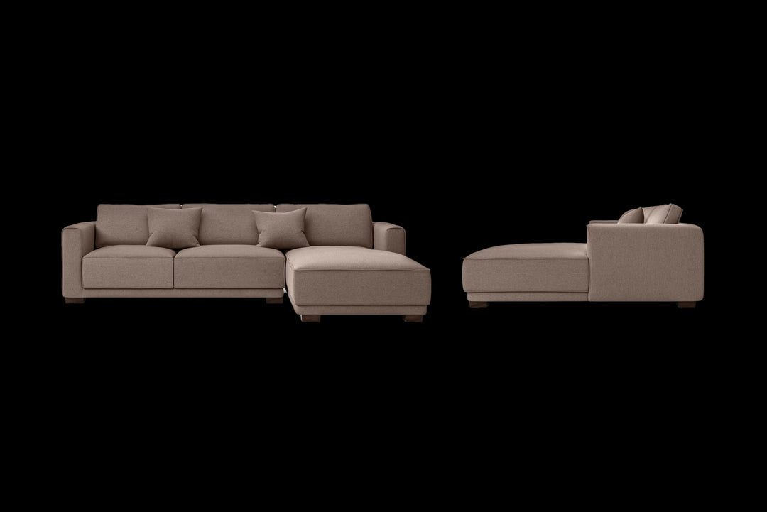 LIVELUSSO Chaise Lounge Sofa Barletta 3 Seater Right Hand Facing Chaise Lounge Corner Sofa Caramel Linen Fabric