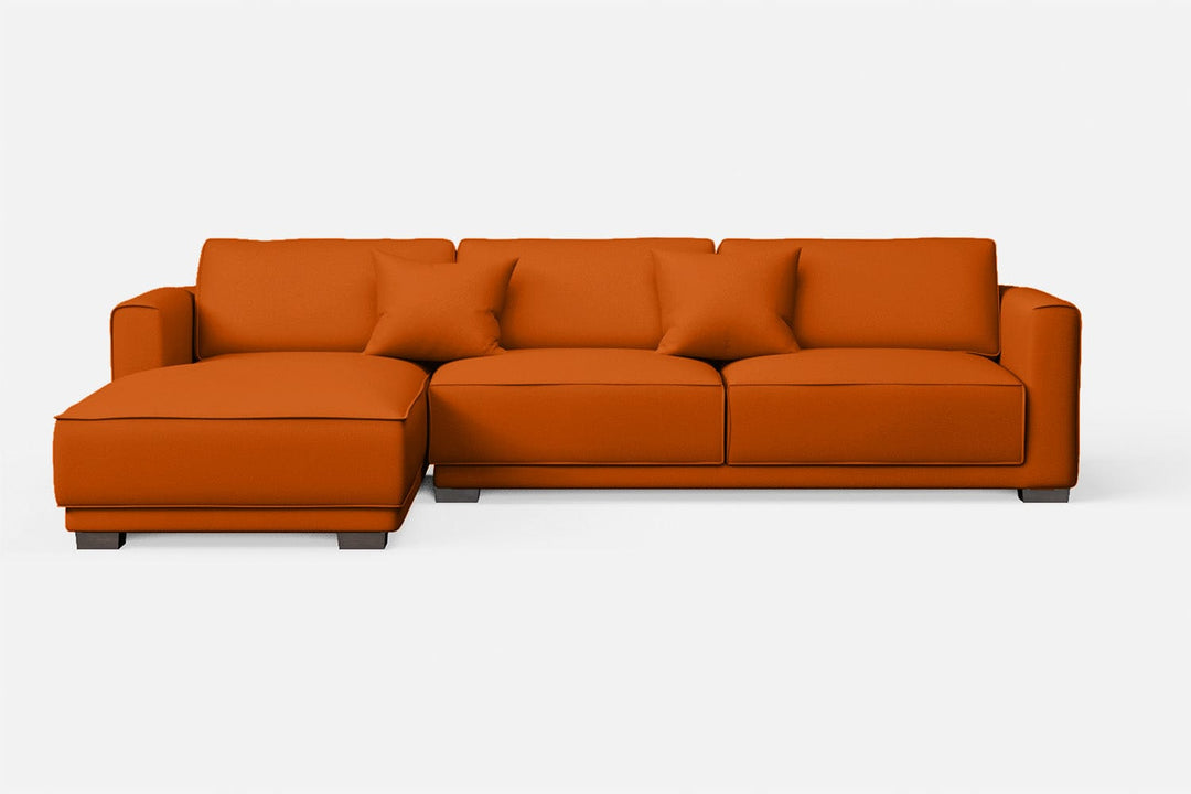 LIVELUSSO Chaise Lounge Sofa Barletta 4 Seater Left Hand Facing Chaise Lounge Corner Sofa Orange Leather