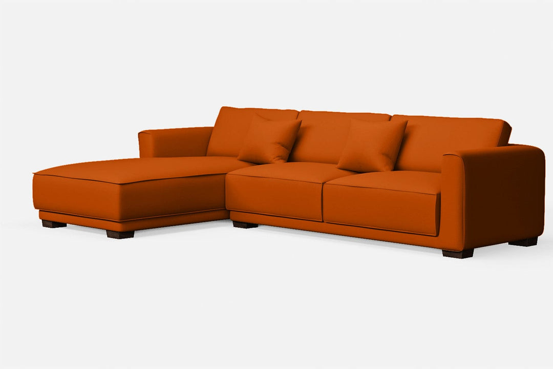 LIVELUSSO Chaise Lounge Sofa Barletta 4 Seater Left Hand Facing Chaise Lounge Corner Sofa Orange Leather