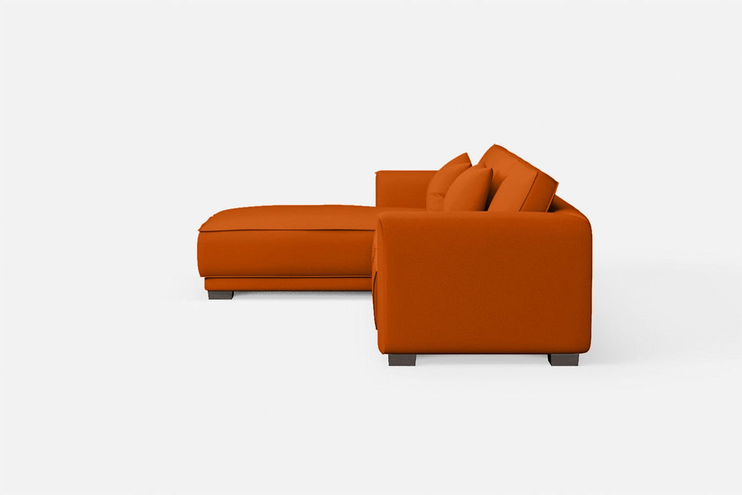 LIVELUSSO Chaise Lounge Sofa Barletta 4 Seater Left Hand Facing Chaise Lounge Corner Sofa Orange Leather