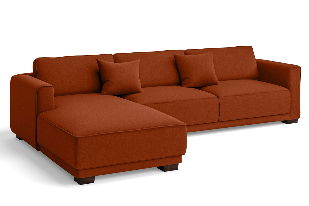 LIVELUSSO Chaise Lounge Sofa Barletta 4 Seater Left Hand Facing Chaise Lounge Corner Sofa Orange Linen Fabric