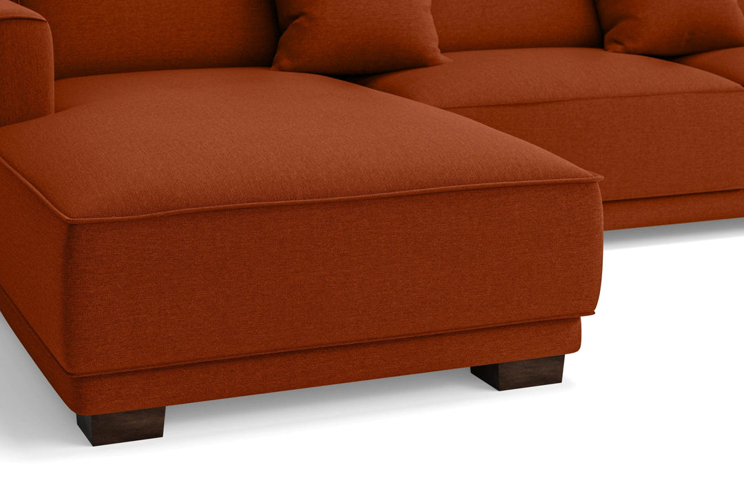 LIVELUSSO Chaise Lounge Sofa Barletta 4 Seater Left Hand Facing Chaise Lounge Corner Sofa Orange Linen Fabric