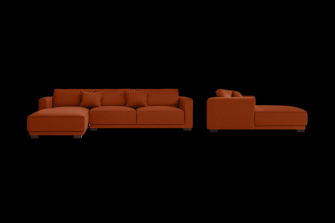 LIVELUSSO Chaise Lounge Sofa Barletta 4 Seater Left Hand Facing Chaise Lounge Corner Sofa Orange Linen Fabric