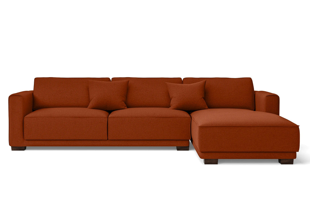 LIVELUSSO Chaise Lounge Sofa Barletta 4 Seater Right Hand Facing Chaise Lounge Corner Sofa Orange Linen Fabric