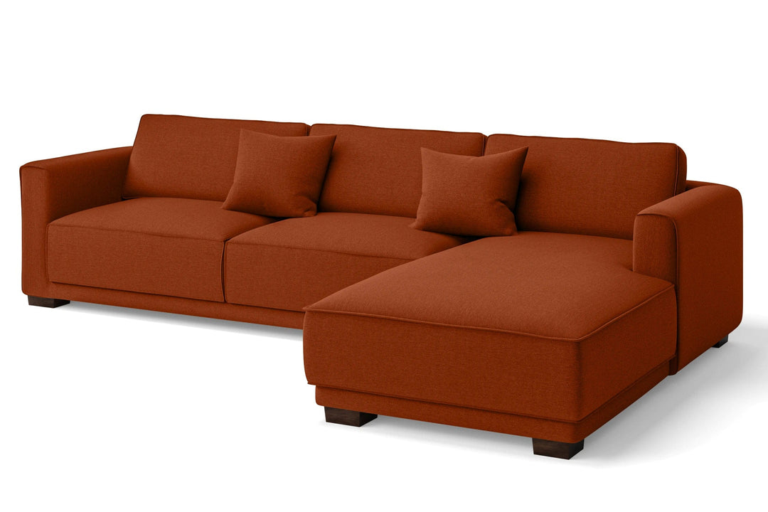 LIVELUSSO Chaise Lounge Sofa Barletta 4 Seater Right Hand Facing Chaise Lounge Corner Sofa Orange Linen Fabric