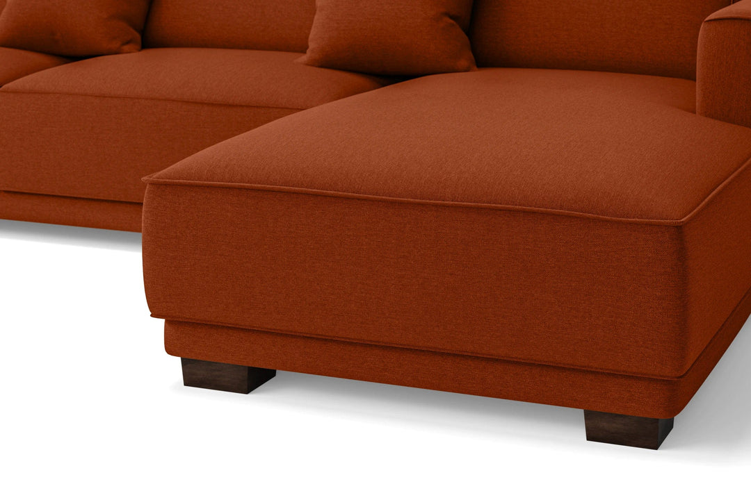 LIVELUSSO Chaise Lounge Sofa Barletta 4 Seater Right Hand Facing Chaise Lounge Corner Sofa Orange Linen Fabric