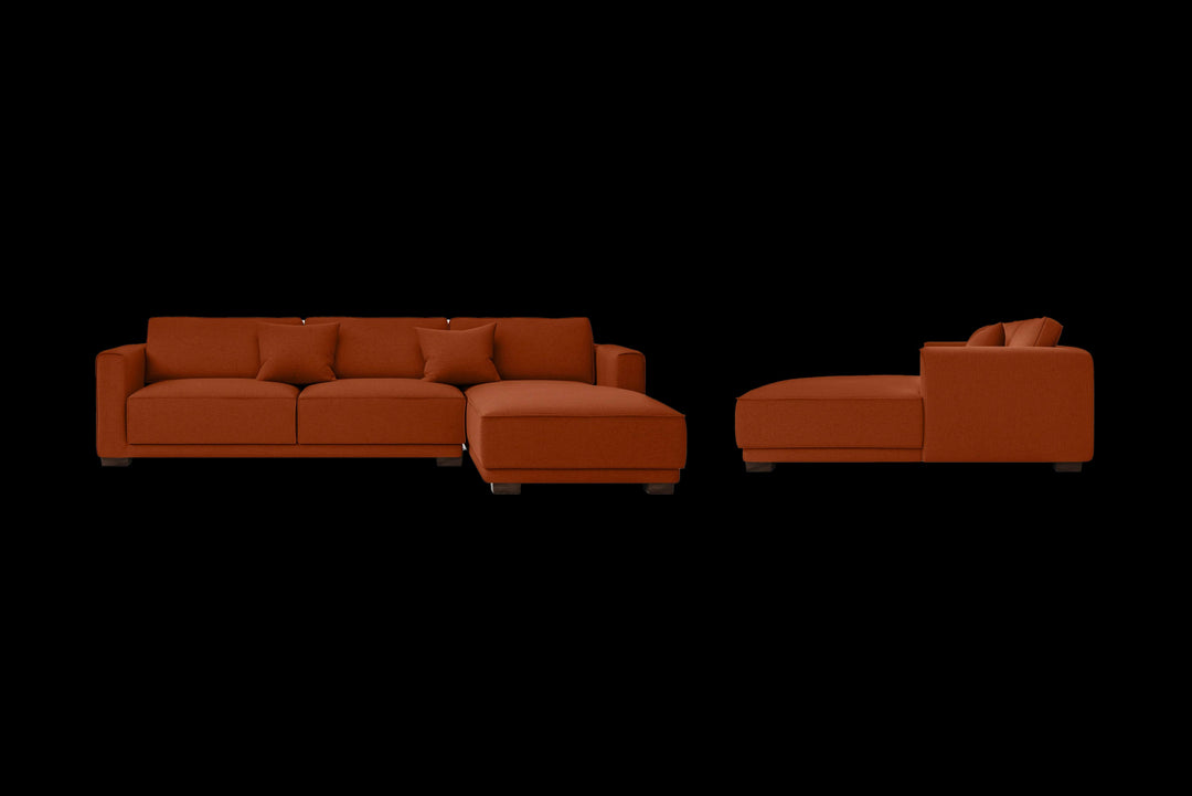 LIVELUSSO Chaise Lounge Sofa Barletta 4 Seater Right Hand Facing Chaise Lounge Corner Sofa Orange Linen Fabric