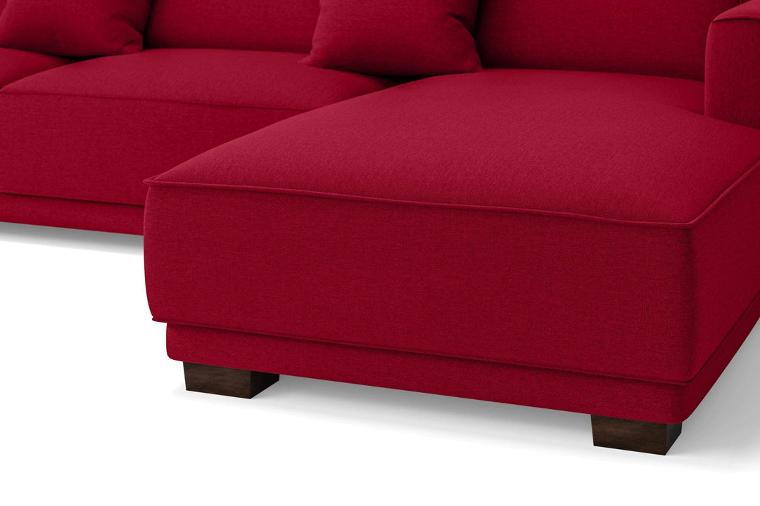 LIVELUSSO Chaise Lounge Sofa Barletta 4 Seater Right Hand Facing Chaise Lounge Corner Sofa Red Linen Fabric