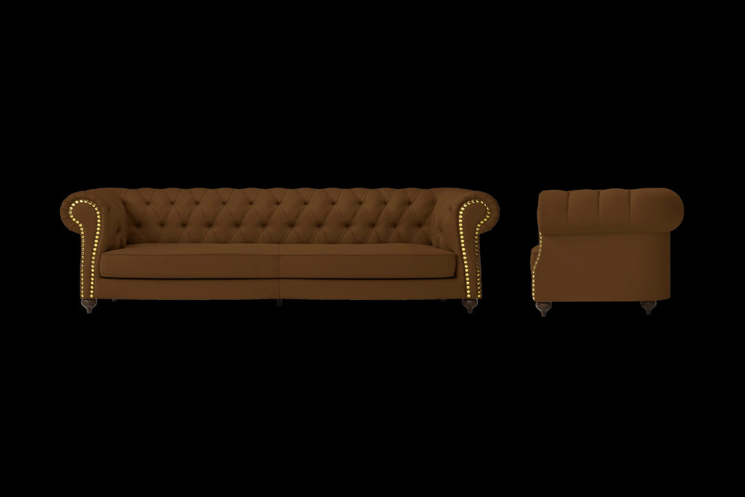 LIVELUSSO Sofa Bitonto 4 Seater Sofa Walnut Brown Leather