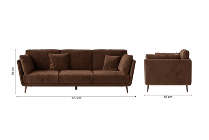 Bologna 3 Seater Sofa Coffee Brown Velvet