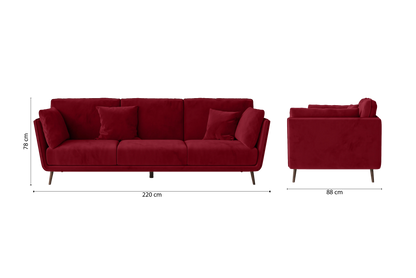 Bologna 3 Seater Sofa Red Velvet