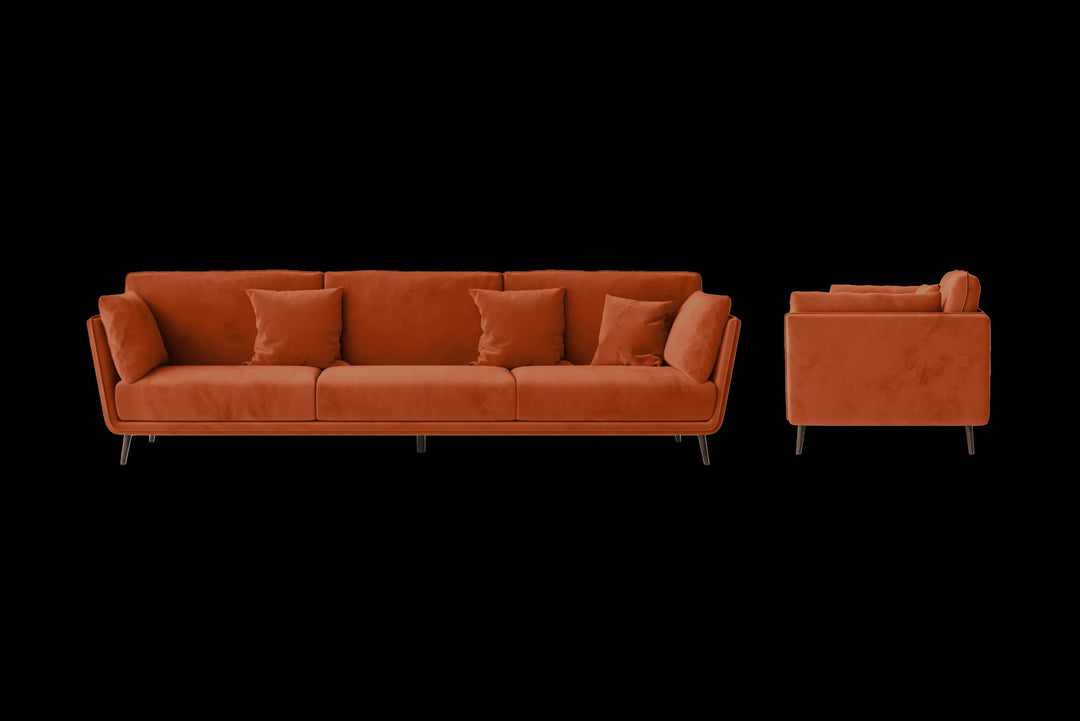 LIVELUSSO Sofa Bologna 4 Seater Sofa Orange Velvet