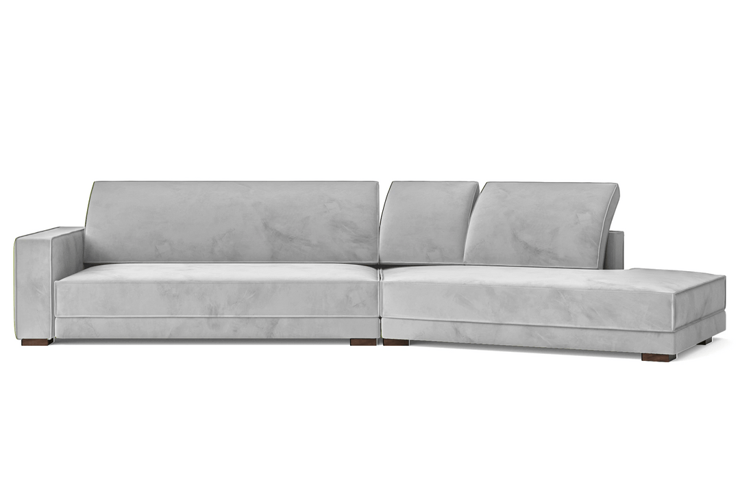 LIVELUSSO Chaise Lounge Sofa Bolzano 4 Seater Right Hand Facing Chaise Lounge Corner Sofa White Velvet