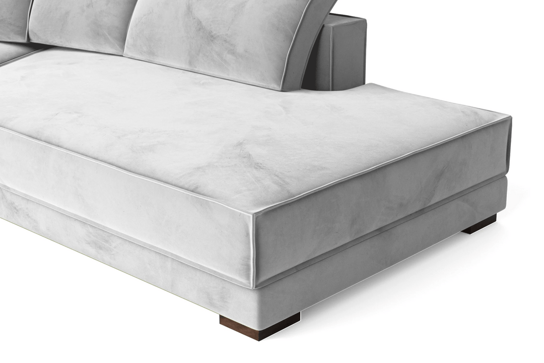 LIVELUSSO Chaise Lounge Sofa Bolzano 4 Seater Right Hand Facing Chaise Lounge Corner Sofa White Velvet