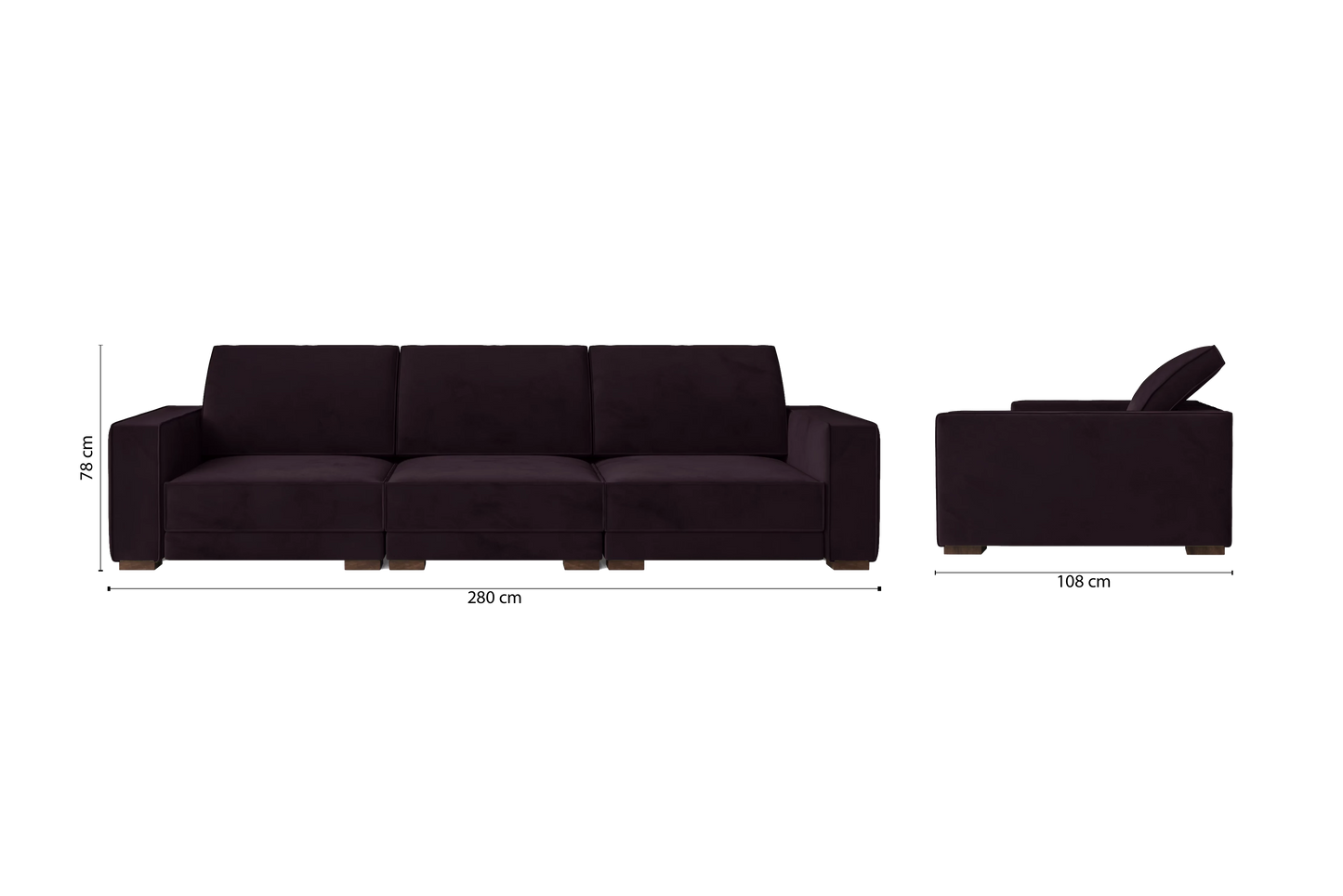 Bolzano 4 Seater Sofa Purple Velvet