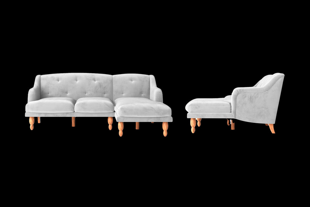 LIVELUSSO Chaise Lounge Sofa Burlington 3 Seater Right Hand Facing Chaise Lounge Corner Sofa White Velvet