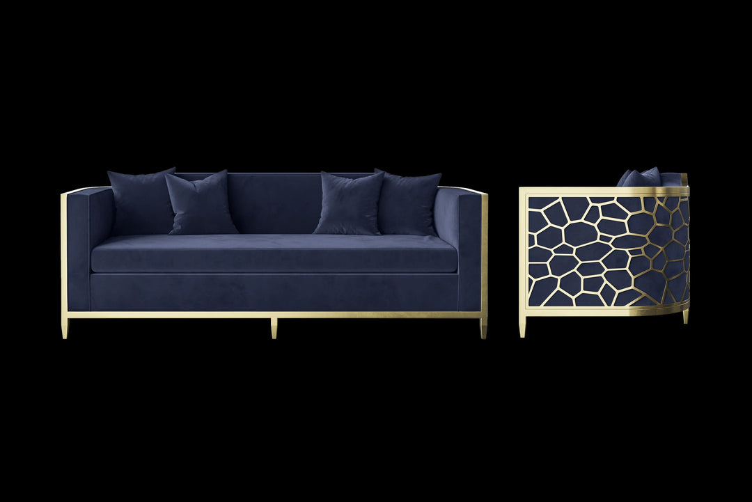 LIVELUSSO Sofa Carrara 3 Seater Sofa Dark Blue Velvet