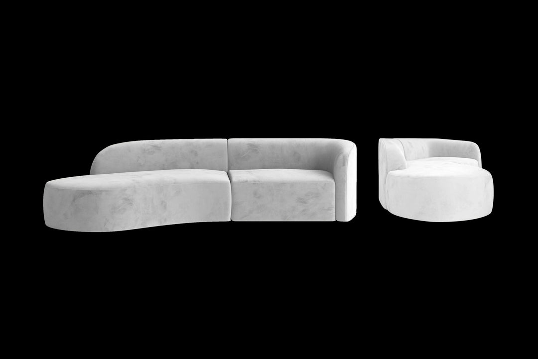 LIVELUSSO Chaise Lounge Sofa Caserta 3 Seater Left Hand Facing Chaise Lounge Corner Sofa White Velvet