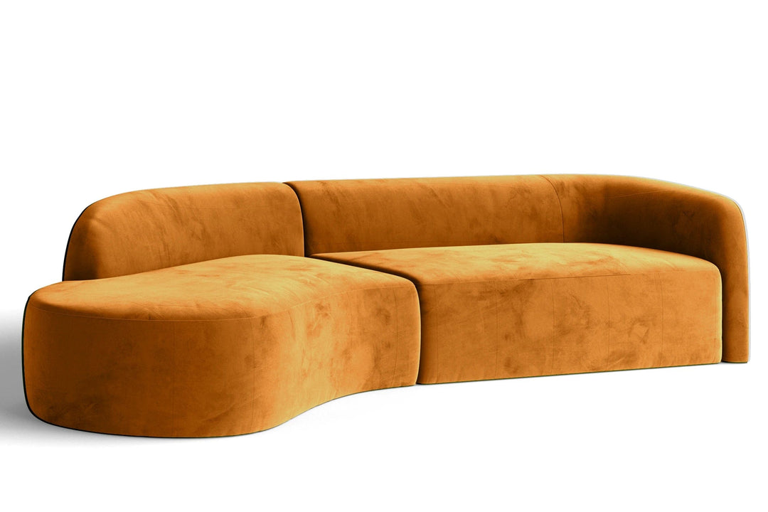 LIVELUSSO Chaise Lounge Sofa Caserta 4 Seater Left Hand Facing Chaise Lounge Corner Sofa Gold Velvet