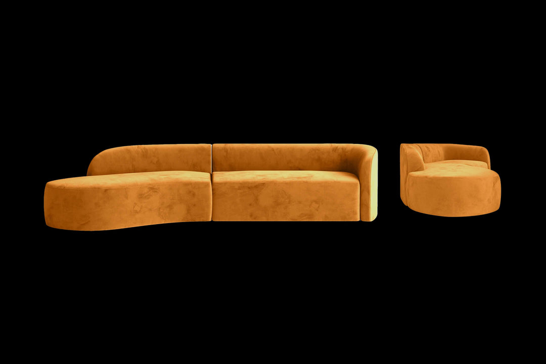 LIVELUSSO Chaise Lounge Sofa Caserta 4 Seater Left Hand Facing Chaise Lounge Corner Sofa Gold Velvet