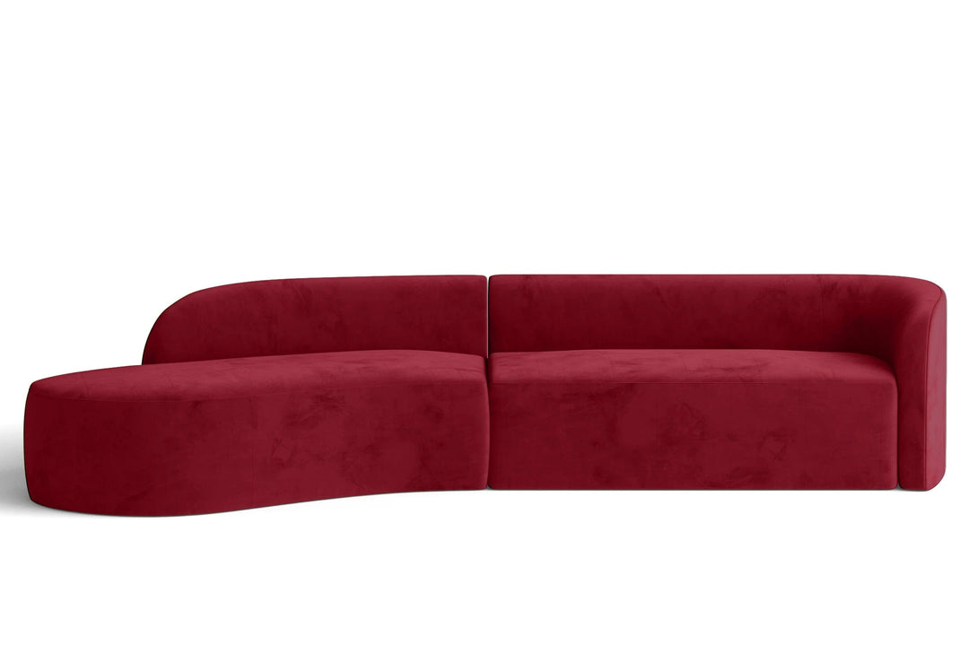 LIVELUSSO Chaise Lounge Sofa Caserta 4 Seater Left Hand Facing Chaise Lounge Corner Sofa Red Velvet