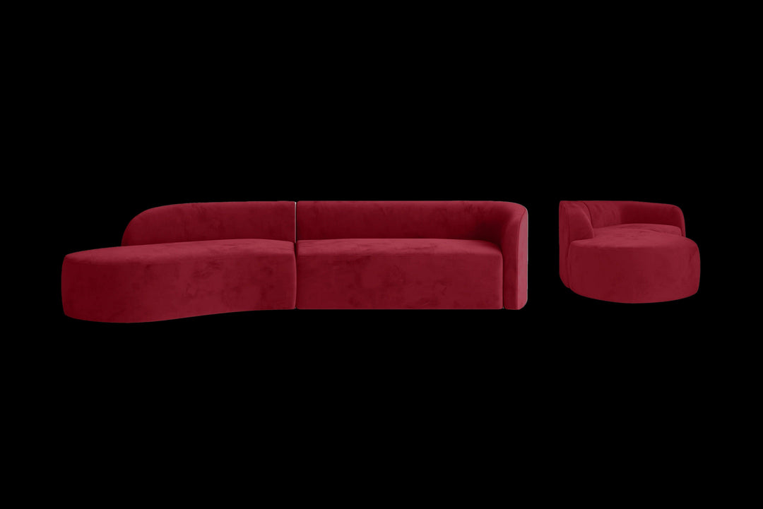 LIVELUSSO Chaise Lounge Sofa Caserta 4 Seater Left Hand Facing Chaise Lounge Corner Sofa Red Velvet