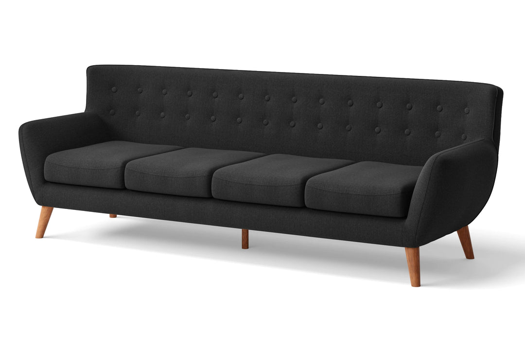 LIVELUSSO Sofa Casoria 4 Seater Sofa Black Linen Fabric