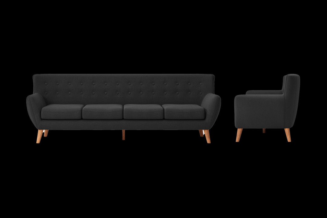 LIVELUSSO Sofa Casoria 4 Seater Sofa Black Linen Fabric