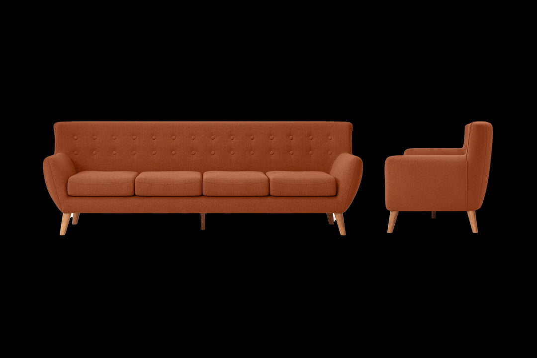 LIVELUSSO Sofa Casoria 4 Seater Sofa Orange Linen Fabric