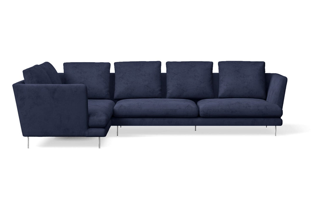 LIVELUSSO Chaise Lounge Sofa Faenza 4 Seater Left Hand Facing Chaise Lounge Corner Sofa Dark Blue Velvet